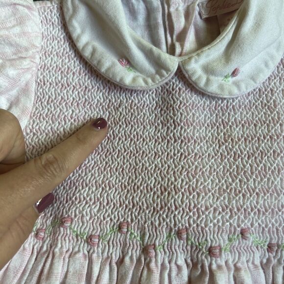 Vintage SOPHIE DESS Girls Smocked Dress Sz 2T Tie Back Pink Pattern Long Sleeve - Picture 3 of 6